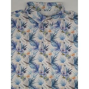 1764 Golf Polo Shirt Men's‎ size Large White Cockatoo Bird Floral Stretch